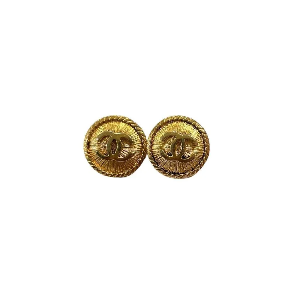 CHANEL Vintage Small Gold Metal CC Interlocking Logo Buttons (Two)